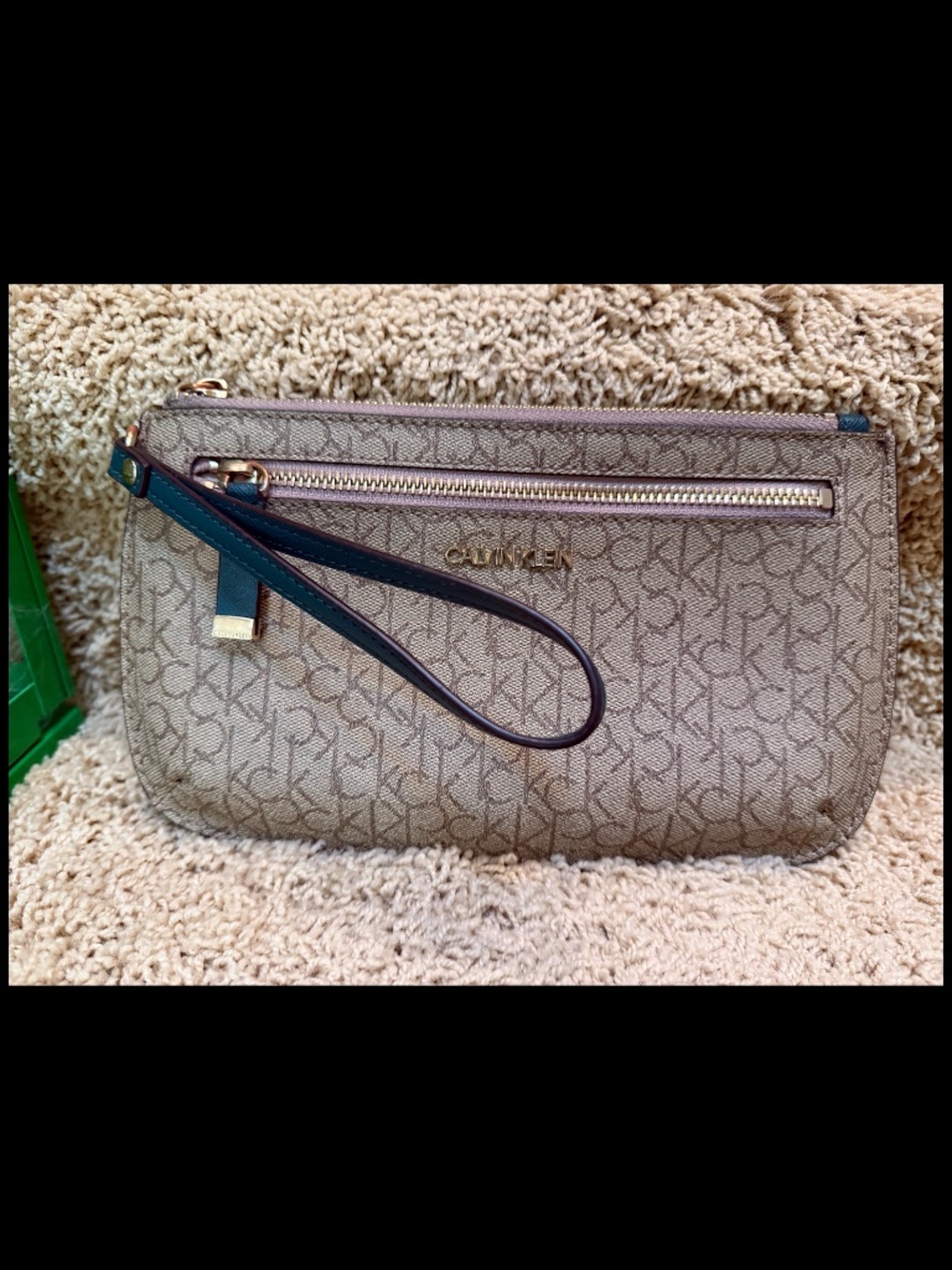 Calvin Klein Wristlet Tan w/ Monogram Pattern